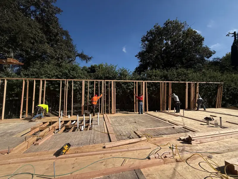 New wall framing going up on the subfloor